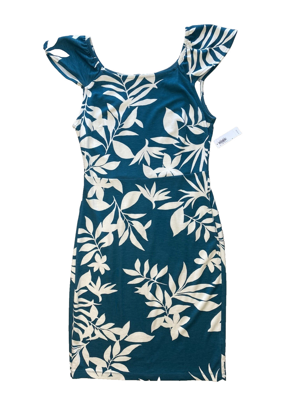 Old Navy Dress Womens Small NEW Green Ruffle Sheath Tropical Floral Ponte Knit